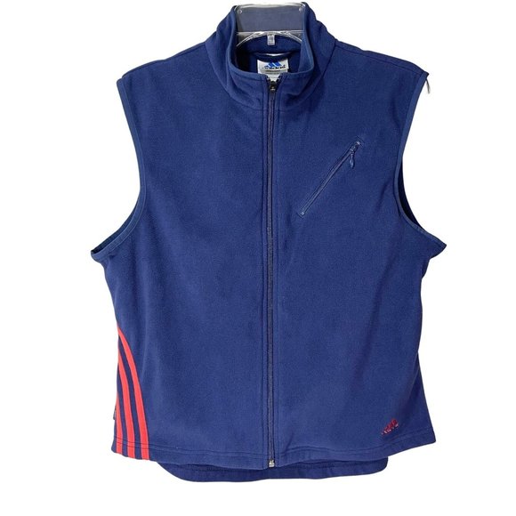 ADIDAS Women’s Fleece Vest Navy with Red Adidas Stripes Full Zip Size M - Picture 1 of 12